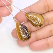  38.10 Carat Tiger Eye 26x15.5mm  Pear Shape AAA Grade Matched Gemstone Beads Pair - Total 2 Pcs.