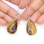  38.10 Carat Tiger Eye 26x15.5mm  Pear Shape AAA Grade Matched Gemstone Beads Pair - Total 2 Pcs.