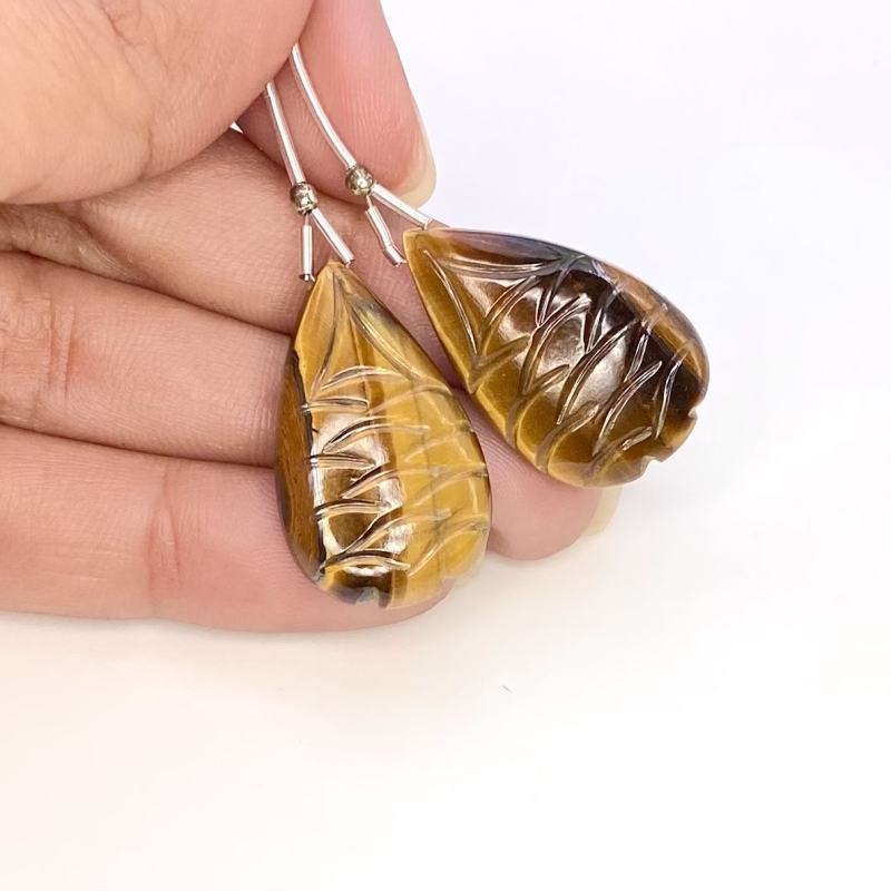  38.10 Carat Tiger Eye 26x15.5mm  Pear Shape AAA Grade Matched Gemstone Beads Pair - Total 2 Pcs.