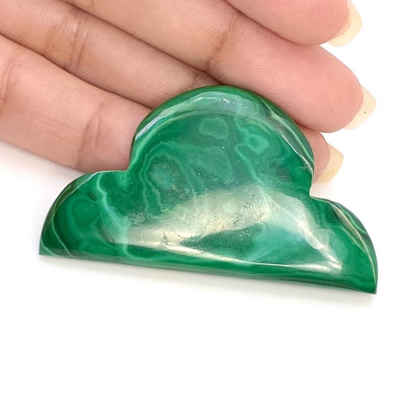 91.10 Carat Malachite 52x30 Carved Fancy Shape AA Grade Loose Gemstone Carving - Total 1 Pc.