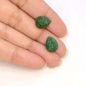 8.15 Cts. Emerald 12x9mm Carved Pear Shape A Grade Matched Gemstone Carvings Pair - Total 2 Pcs.