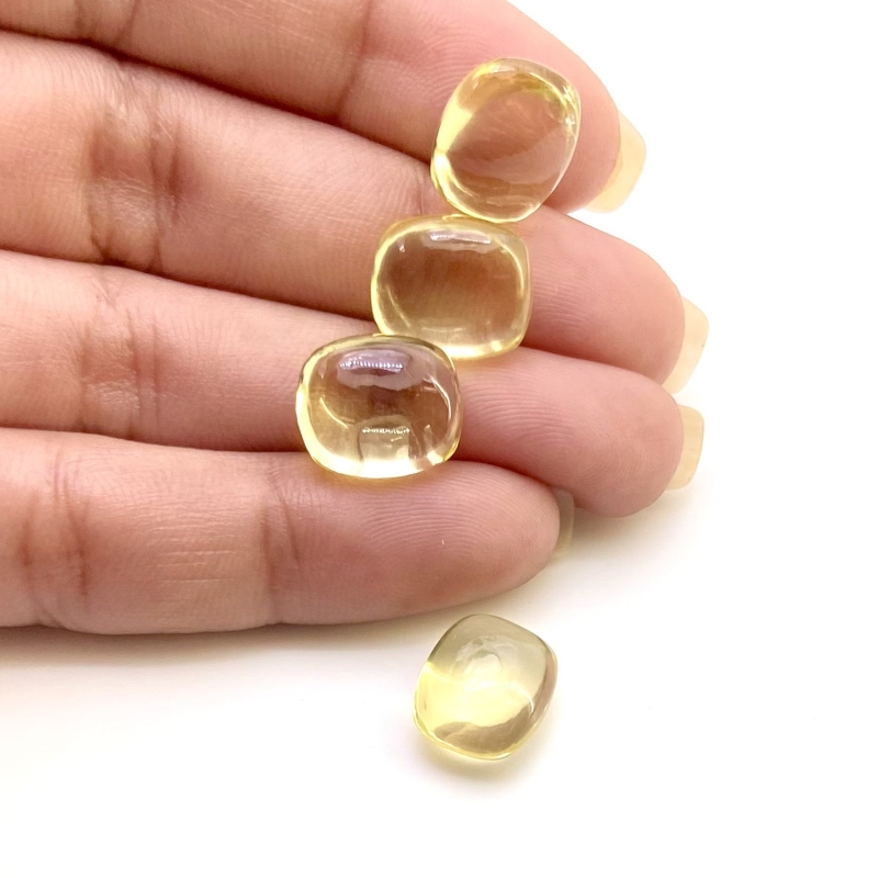  24.60 Cts. Lemon Quartz 12x10mm Smooth Cushion Shape AA Grade Loose Gemstone Beads Lot - Total 4 Pcs.
