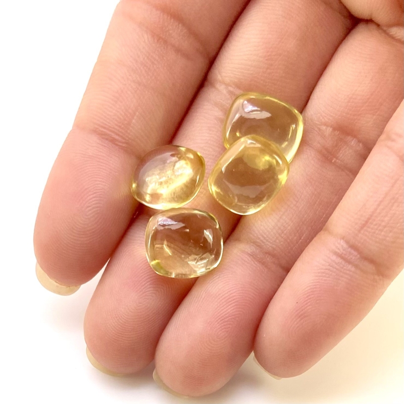  24.60 Cts. Lemon Quartz 12x10mm Smooth Cushion Shape AA Grade Loose Gemstone Beads Lot - Total 4 Pcs.