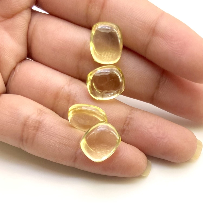  24.60 Cts. Lemon Quartz 12x10mm Smooth Cushion Shape AA Grade Loose Gemstone Beads Lot - Total 4 Pcs.
