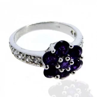African Amethyst and Diamond White CZ 925 Sterling Silver Ring