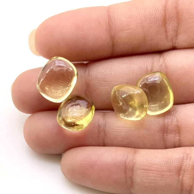  24.60 Cts. Lemon Quartz 12x10mm Smooth Cushion Shape AA Grade Loose Gemstone Beads Lot - Total 4 Pcs.