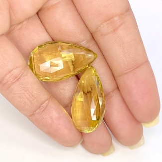 53.10 Cts. Lemon Quartz 27x16mm Briolette Pear Shape AAA Grade Matched Gemstone Beads Pair - Total 2 Pcs.