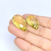  53.10 Cts. Lemon Quartz 27x16mm Briolette Pear Shape AAA Grade Matched Gemstone Beads Pair - Total 2 Pcs.