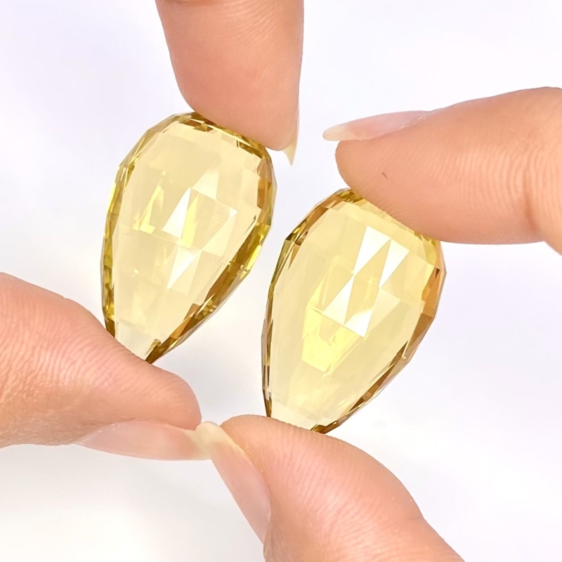  53.10 Cts. Lemon Quartz 27x16mm Briolette Pear Shape AAA Grade Matched Gemstone Beads Pair - Total 2 Pcs.