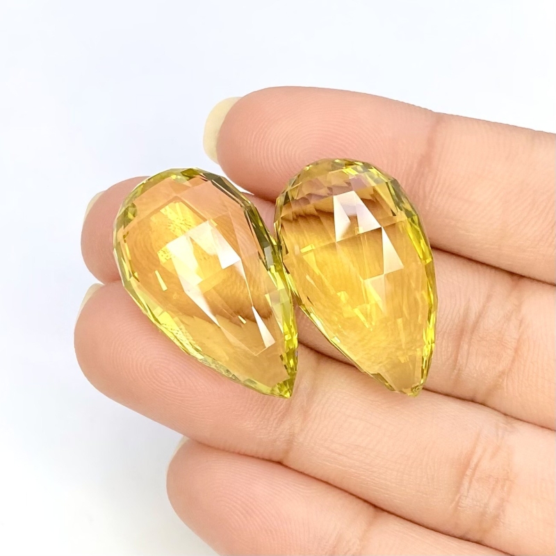  53.10 Cts. Lemon Quartz 27x16mm Briolette Pear Shape AAA Grade Matched Gemstone Beads Pair - Total 2 Pcs.