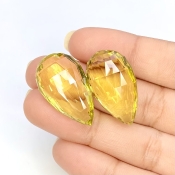  53.10 Cts. Lemon Quartz 27x16mm Briolette Pear Shape AAA Grade Matched Gemstone Beads Pair - Total 2 Pcs.