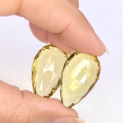  53.10 Cts. Lemon Quartz 27x16mm Briolette Pear Shape AAA Grade Matched Gemstone Beads Pair - Total 2 Pcs.