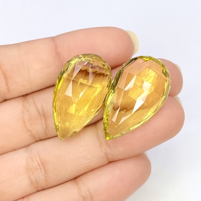  53.10 Cts. Lemon Quartz 27x16mm Briolette Pear Shape AAA Grade Matched Gemstone Beads Pair - Total 2 Pcs.