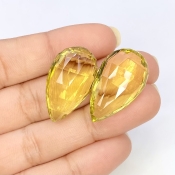  53.10 Cts. Lemon Quartz 27x16mm Briolette Pear Shape AAA Grade Matched Gemstone Beads Pair - Total 2 Pcs.