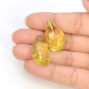 53.10 Cts. Lemon Quartz 27x16mm Briolette Pear Shape AAA Grade Matched Gemstone Beads Pair - Total 2 Pcs.