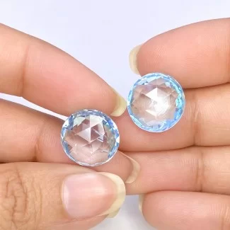  23 Cts. Sky Blue Topaz 14mm Briolette Round Shape AAA Grade Matched Gemstone Beads Pair - Total 2 Pcs.