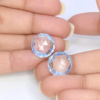  23.75 Cts. Sky Blue Topaz 14mm Briolette Round Shape AAA Grade Matched Gemstone Beads Pair - Total 2 Pcs.