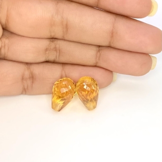  18.55 Cts. Citrine 15x10mm Briolette Drop Shape AAA Grade Matched Gemstone Beads Pair - Total 2 Pcs.