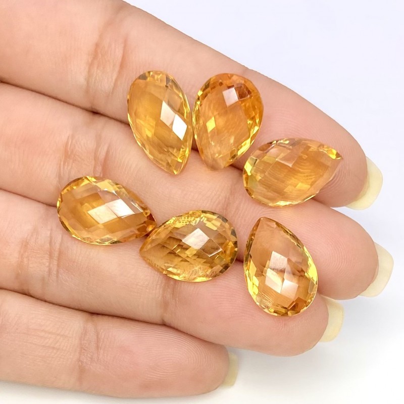  31 Cts. Citrine 15x10mm Briolette Pear Shape AAA Grade Loose Gemstone Beads Lot - Total 6 Pcs.