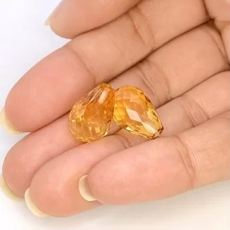  19.80 Cts. Citrine 15x10mm Briolette Drop Shape AAA Grade Matched Gemstone Beads Pair - Total 2 Pcs.