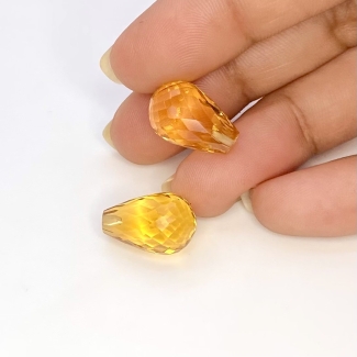  20.05 Cts. Citrine 15x10mm Briolette Drop Shape AAA Grade Matched Gemstone Beads Pair - Total 2 Pcs.