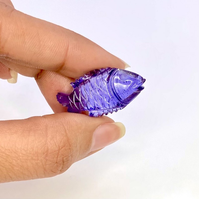 Iolite Carved Fish Shape Gemstone Loose Carving - 29x15mm - 1 Pc. - 18.92 Cts.