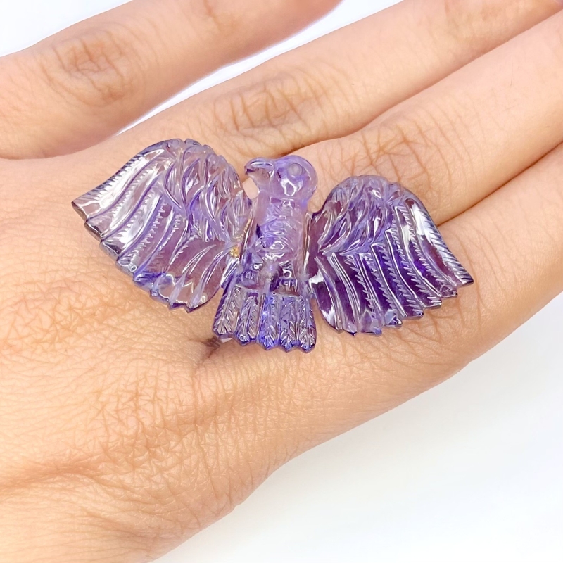 31.55 Cts. Iolite 46x23mm Carved Eagle Shape AA+ Grade Loose Gemstone Carving - Total 1 Pc.