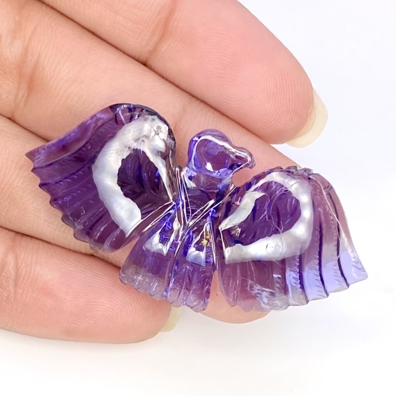 31.55 Cts. Iolite 46x23mm Carved Eagle Shape AA+ Grade Loose Gemstone Carving - Total 1 Pc.