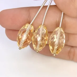  44.55 Cts. Citrine 17mm Briolette Barrel Shape AA Grade Matched Gemstone Beads Set - Total 3 Pcs.