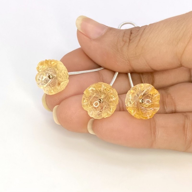 31.20 Cts. Citrine 13mm Carved Fancy Shape AA Grade Matched Gemstone Carvings Set - Total 3 Pcs.