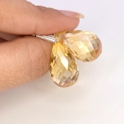  41.65 Cts. Citrine 21mm Briolette Drop Shape AA Grade Matched Gemstone Beads Pair - Total 2 Pcs.