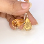  41.65 Cts. Citrine 21mm Briolette Drop Shape AA Grade Matched Gemstone Beads Pair - Total 2 Pcs.