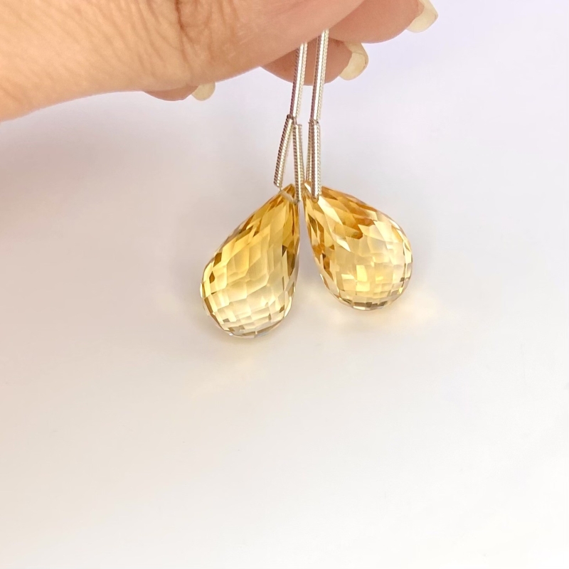  41.65 Cts. Citrine 21mm Briolette Drop Shape AA Grade Matched Gemstone Beads Pair - Total 2 Pcs.