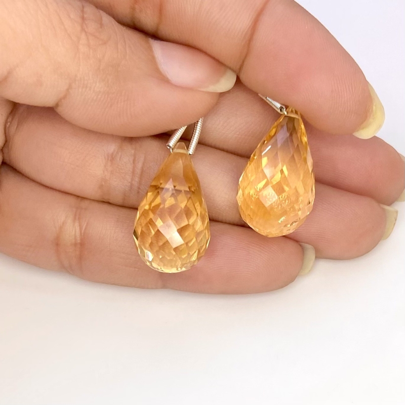 41.65 Cts. Citrine 21mm Briolette Drop Shape AA Grade Matched Gemstone Beads Pair - Total 2 Pcs.