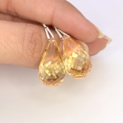  41.65 Cts. Citrine 21mm Briolette Drop Shape AA Grade Matched Gemstone Beads Pair - Total 2 Pcs.