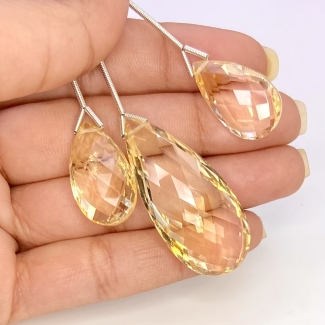  76.60 Cts. Citrine 22-39mm Briolette Pear Shape AA+ Grade Matched Gemstone Beads Set - Total 3 Pcs.