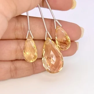  39.75 Cts. Citrine 17-26mm Briolette Pear Shape AA+ Grade Matched Gemstone Beads Set - Total 3 Pcs.