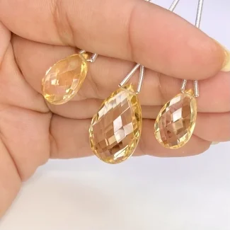  35.30 Cts. Citrine 15.5-21mm Briolette Pear Shape AA+ Grade Matched Gemstone Beads Set - Total 3 Pcs.