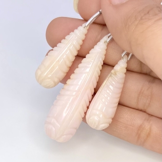 79.65 Cts. Pink Opal 30-45mm Carved Drop Shape A Grade Matched Gemstone Carvings Set - Total 3 Pcs.