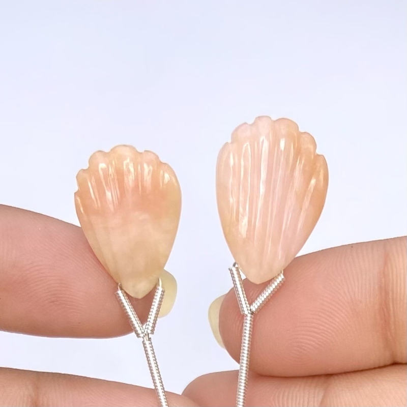 18 Cts. Pink Opal 17-18.5mm Carved Pear Shape AA Grade Matched Gemstone Carvings Pair - Total 2 Pcs.