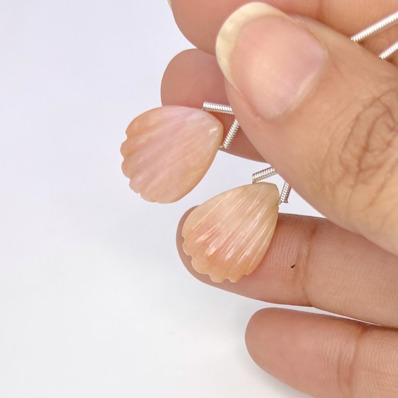 18 Cts. Pink Opal 17-18.5mm Carved Pear Shape AA Grade Matched Gemstone Carvings Pair - Total 2 Pcs.