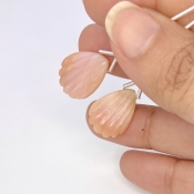 18 Cts. Pink Opal 17-18.5mm Carved Pear Shape AA Grade Matched Gemstone Carvings Pair - Total 2 Pcs.