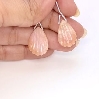 18 Cts. Pink Opal 17-18.5mm Carved Pear Shape AA Grade Matched Gemstone Carvings Pair - Total 2 Pcs.