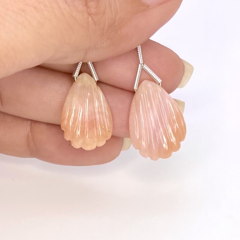 18 Cts. Pink Opal 17-18.5mm Carved Pear Shape AA Grade Matched Gemstone Carvings Pair - Total 2 Pcs.