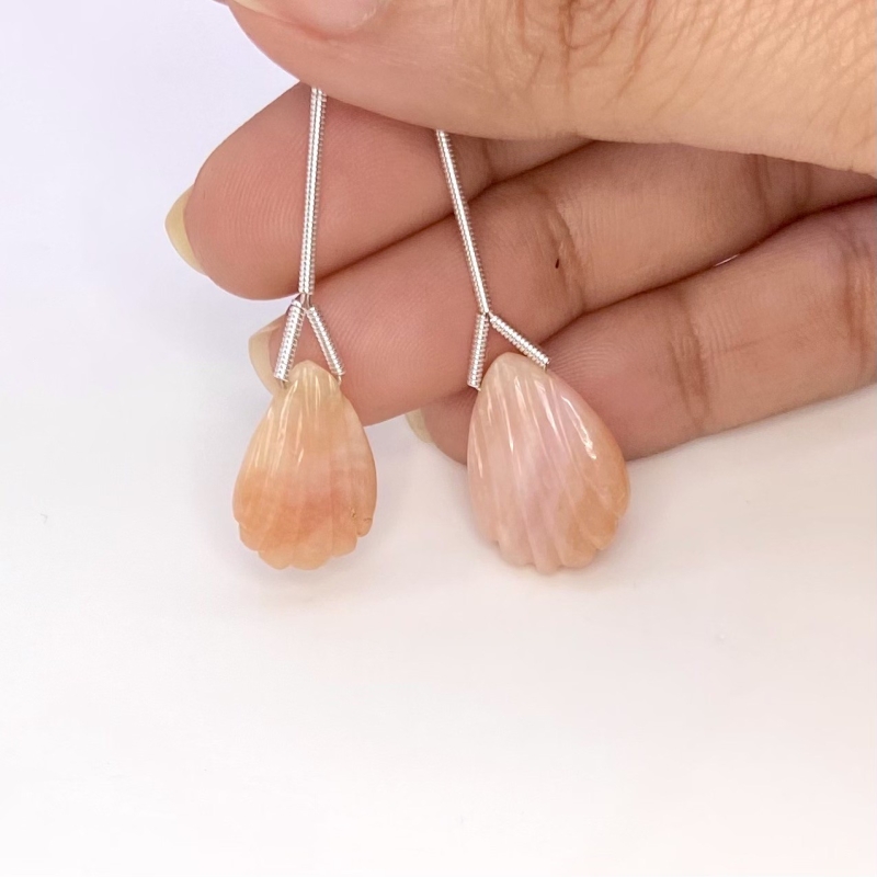 18 Cts. Pink Opal 17-18.5mm Carved Pear Shape AA Grade Matched Gemstone Carvings Pair - Total 2 Pcs.