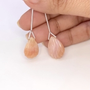 18 Cts. Pink Opal 17-18.5mm Carved Pear Shape AA Grade Matched Gemstone Carvings Pair - Total 2 Pcs.