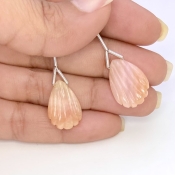 18 Cts. Pink Opal 17-18.5mm Carved Pear Shape AA Grade Matched Gemstone Carvings Pair - Total 2 Pcs.