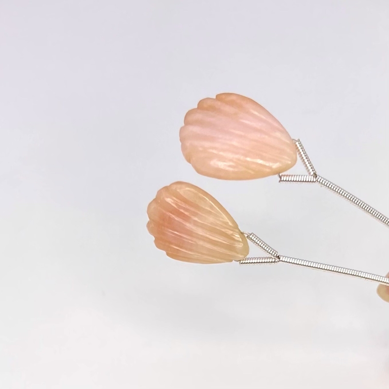 18 Cts. Pink Opal 17-18.5mm Carved Pear Shape AA Grade Matched Gemstone Carvings Pair - Total 2 Pcs.