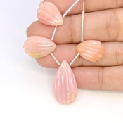 30.50 Cts. Pink Opal 15.5-24mm Carved Pear Shape AA Grade Matched Gemstone Carvings Set - Total 3 Pcs.