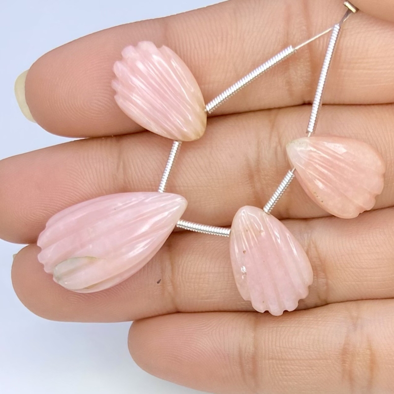 30.50 Cts. Pink Opal 15.5-24mm Carved Pear Shape AA Grade Matched Gemstone Carvings Set - Total 3 Pcs.